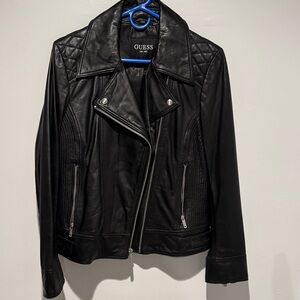 Guess Quilted Black Leather Jacket for Women